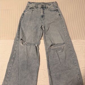 American Eagle Outfitters Light Blue Distressed Wide Leg Jeans